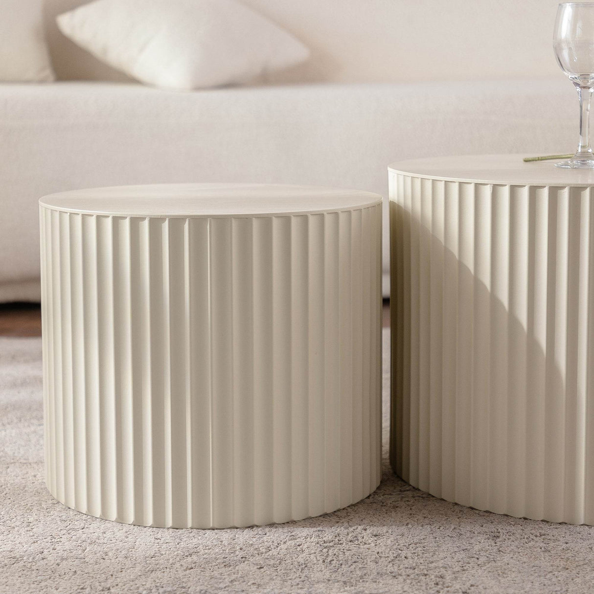 Beige White Modern 2-Piece Round Nesting Tables - Omega Lifestyles