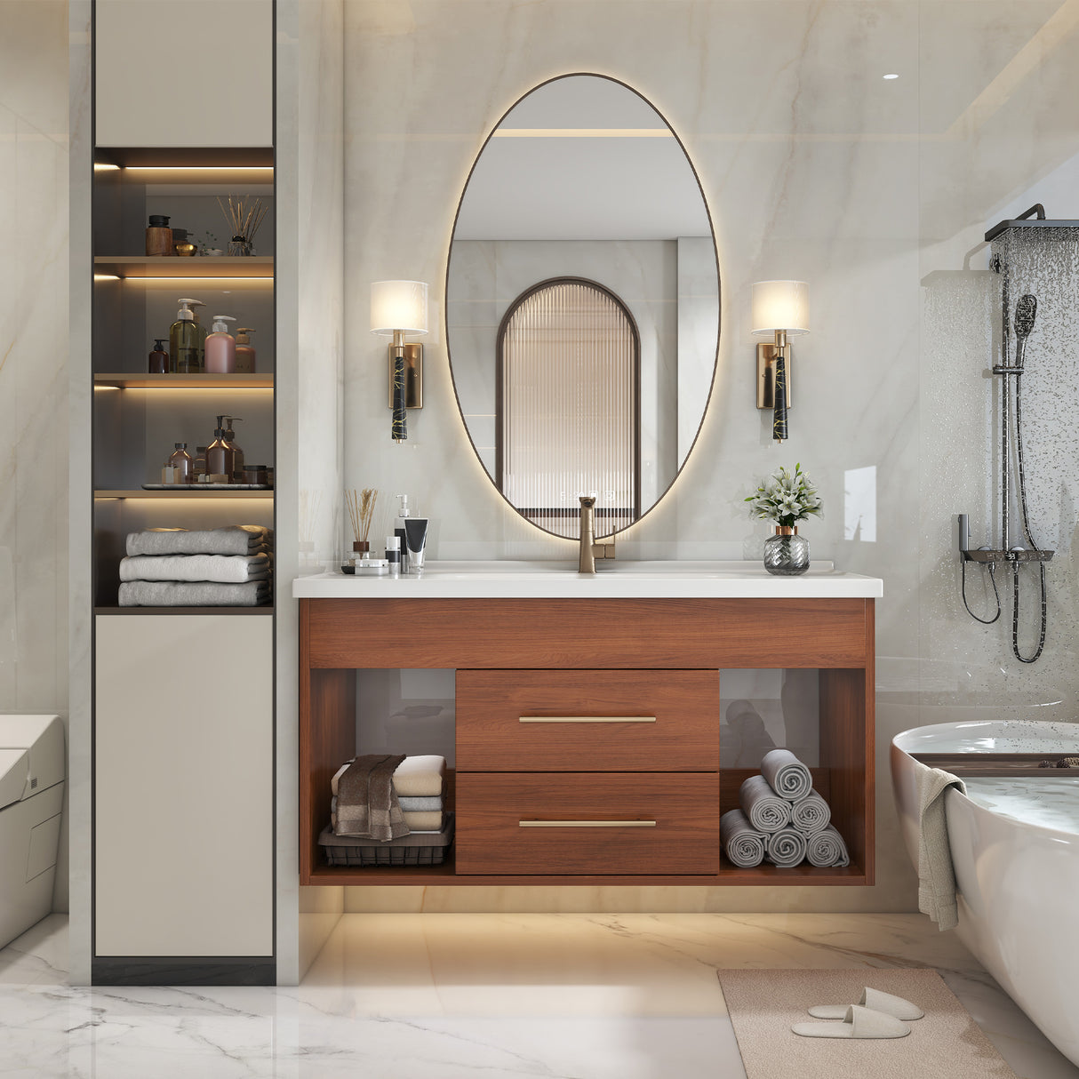 Mid-Century Modern Bathroom Vanity With Ceramic Sink