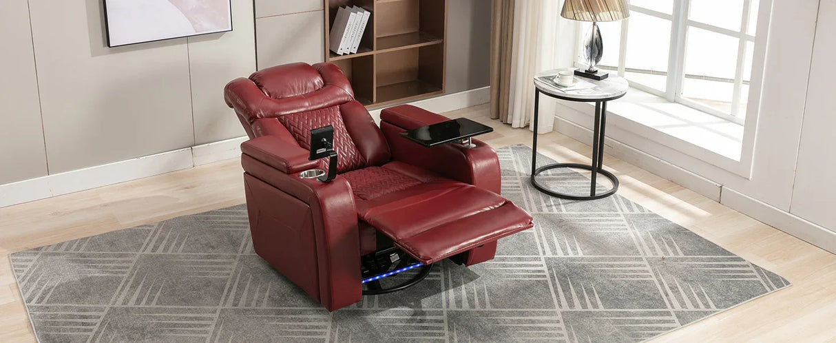 Power Recliner Chair PU Leather With USB Tray Table - Omega Lifestyles