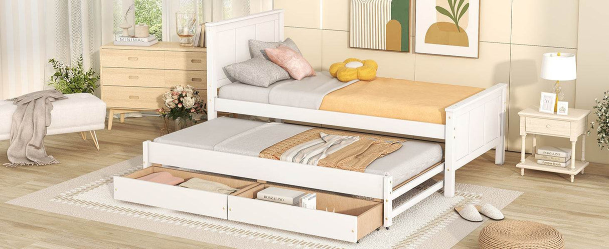 Twin Platform Bed With Trundle And Storage Drawers - Omega Lifestyles