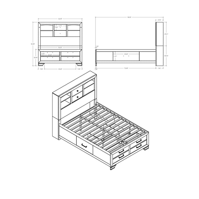 Modern Full Wood Bookcase Storage Bed Frame Gray - Omega Lifestyles