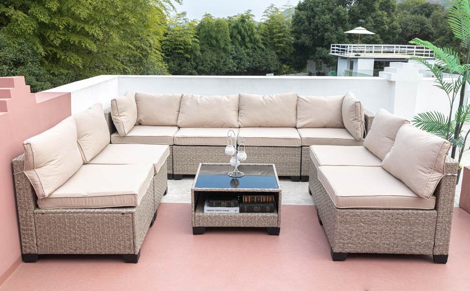 9-Piece All-Weather PE Rattan Outdoor Patio Furniture Set