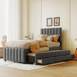 Twin Upholstered Linen Platform Bed With Trundle And Drawers - Omega Lifestyles
