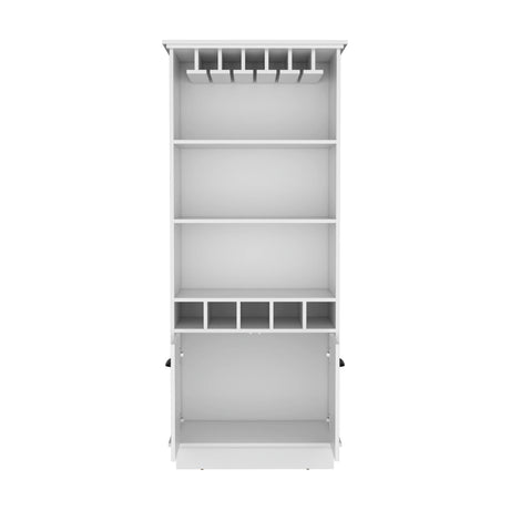 Modern White 70-Inch High Glass Door Bar Cabinet - Omega Lifestyles