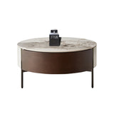 Round Ceramic Top Coffee Table With Drawers And Metal Legs - Omega Lifestyles
