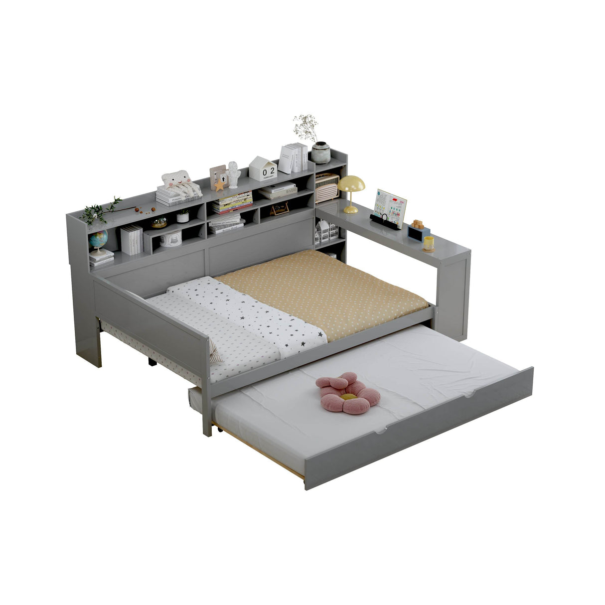 Multi-Functional Wooden Bed Frame With Trundle And Desk - Omega Lifestyles