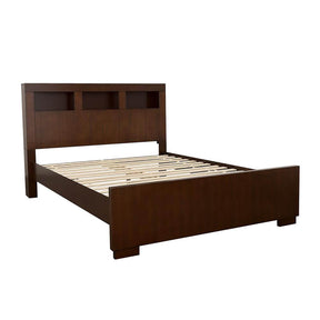 Contemporary Cappuccino Queen Wood Bed Frame With Bookcase - Omega Lifestyles