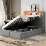 Queen Solid Wood Hydraulic Platform Bed With Storage and LED Headboard