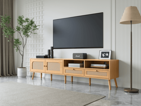 Boho Farmhouse Solid Wood TV Stand Cabinet - Sleep Galleria