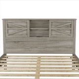 Queen Antique Gray Platform Bed With Sliding Barn Door Storage - Omega Lifestyles