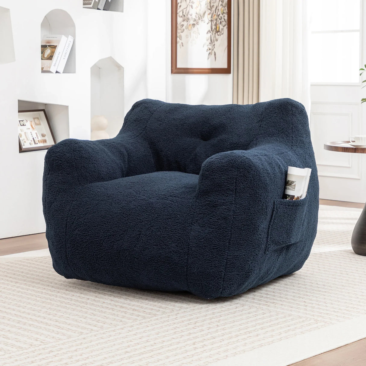 High-Density Foam Teddy Bean Bag Chair With Armrests - Omega Lifestyles