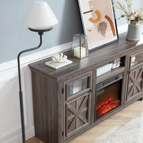 Farmhouse Fireplace TV Stand Console Cabinet Gray - Sleep Galleria