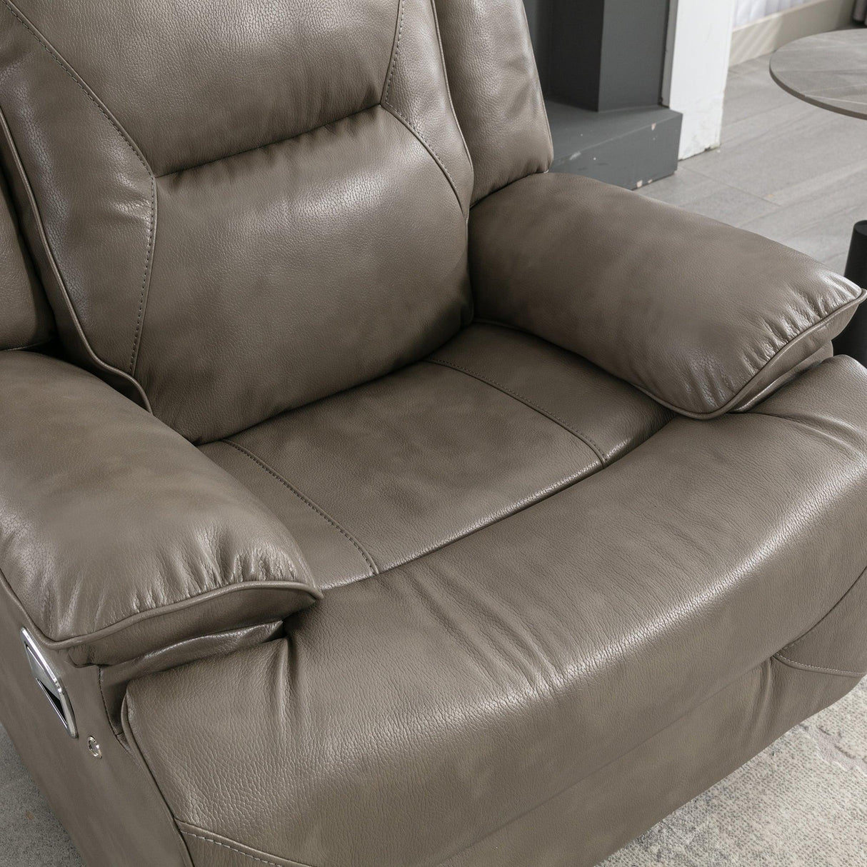 Grey Leather Gel Manual Recliner Chair With LED Lights - Omega Lifestyles