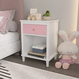 Pink MDF Wooden Nightstand With Drawer And Shelf - Omega Lifestyles