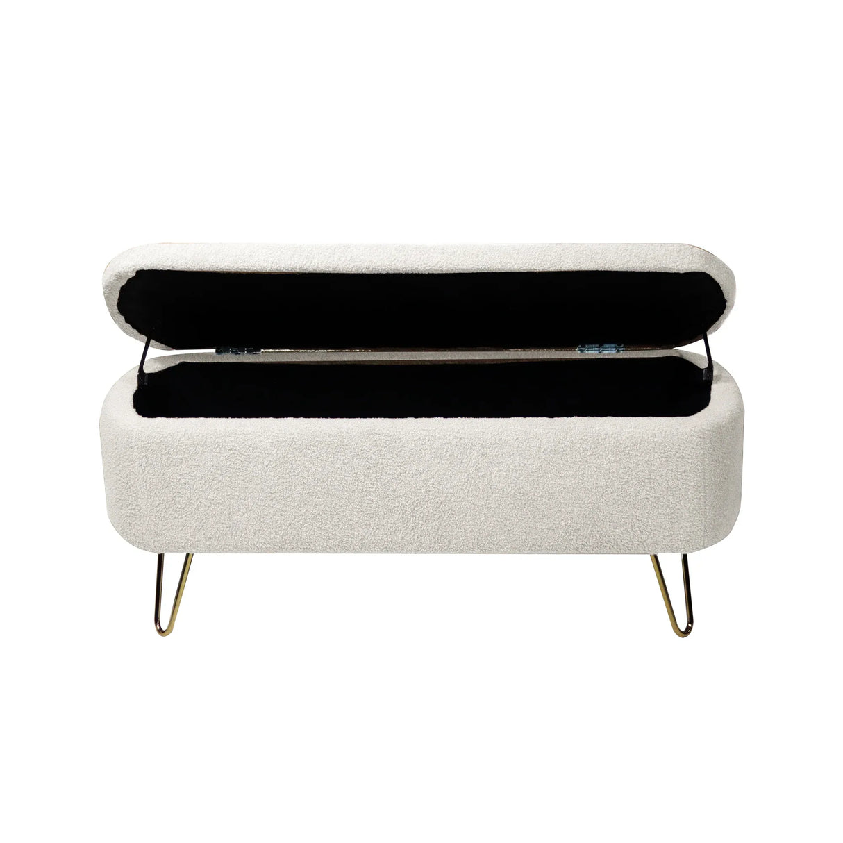 Ivory Faux Fur Upholstered Storage Bench With Gold Legs - Omega Lifestyles