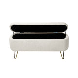 Ivory Faux Fur Upholstered Storage Bench With Gold Legs - Omega Lifestyles