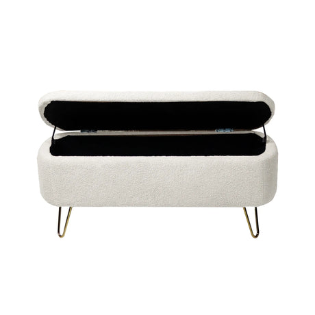 Ivory Faux Fur Upholstered Storage Bench With Gold Legs - Omega Lifestyles