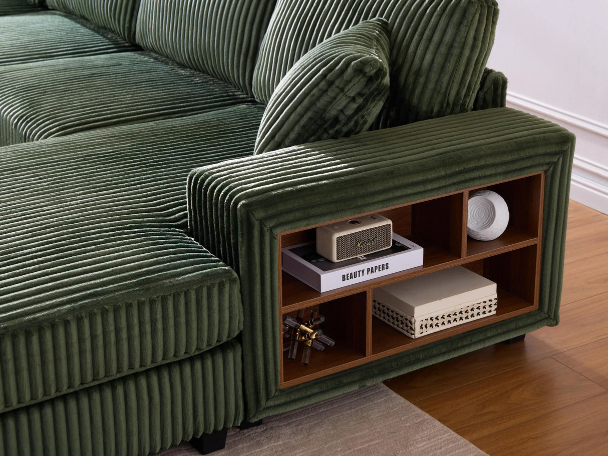 Modern Convertible U-Shaped Corduroy Fabric Sofa - Omega Lifestyles