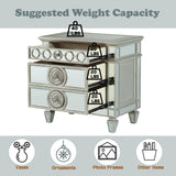 Mirrored Silver Nightstand With Geometric Raised Trim - Omega Lifestyles