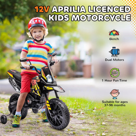 Aprilia Licensed 12V Kids Electric Motorcycle With Training Wheels - Omega Lifestyles