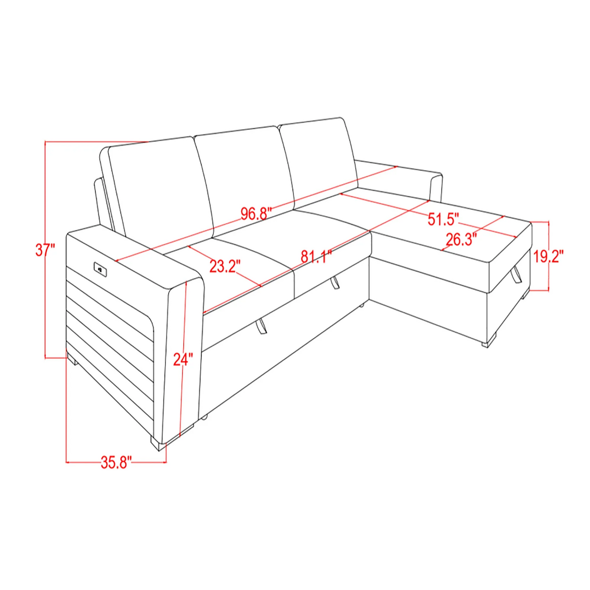 Modern Charcoal Wood Frame Sofabed With Pull-Out Bed - Omega Lifestyles
