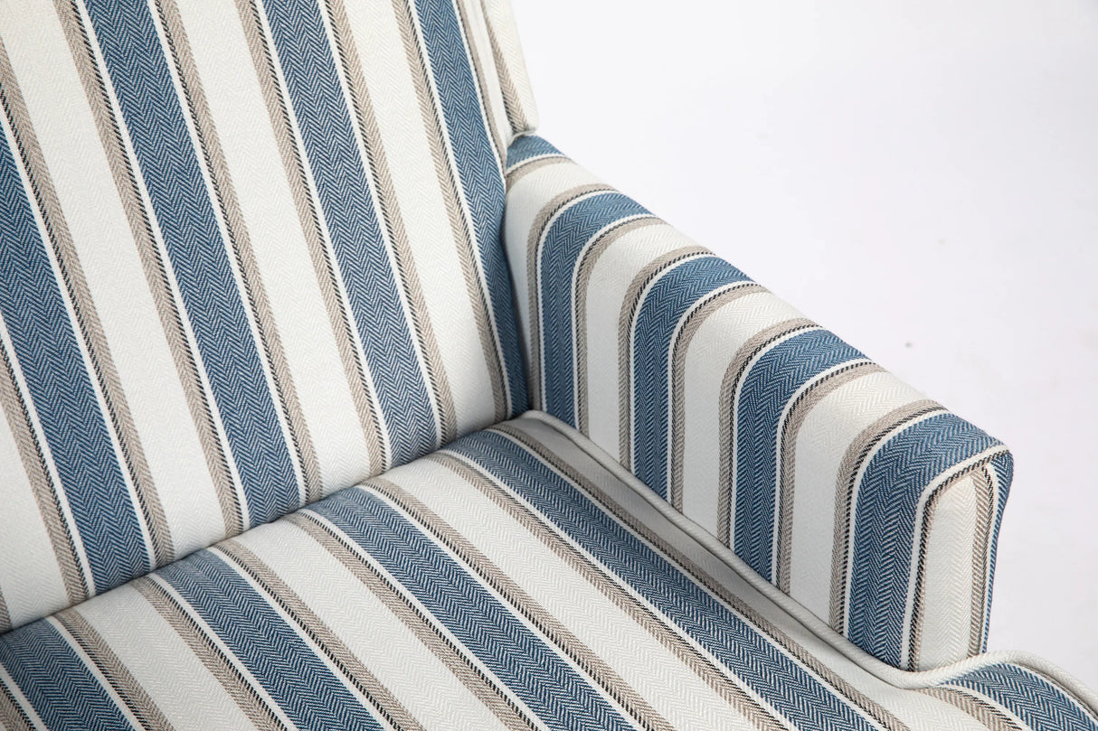 Vintage Blue White Striped Upholstered Accent Chair - Omega Lifestyles