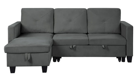 Dark Gray Velvet Reversible Sleeper Sectional Sofa With Chaise - Omega Lifestyles