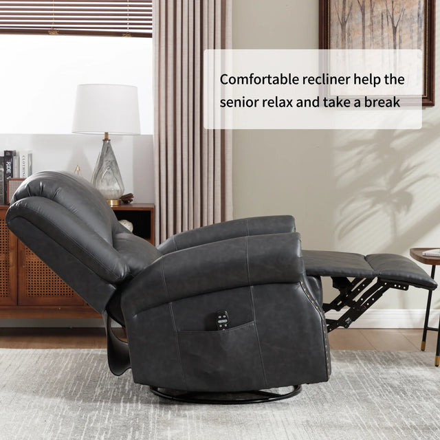 Heat Massage Faux Leather Swivel Rocking Recliner Chair - Omega Lifestyles