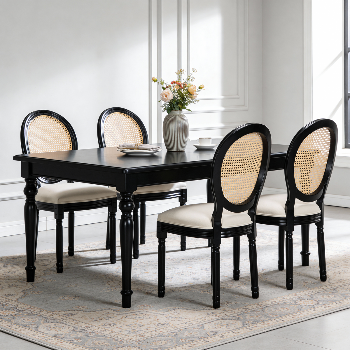 French Country Dining Chairs Set Of 2 Cotton Linen Rattan