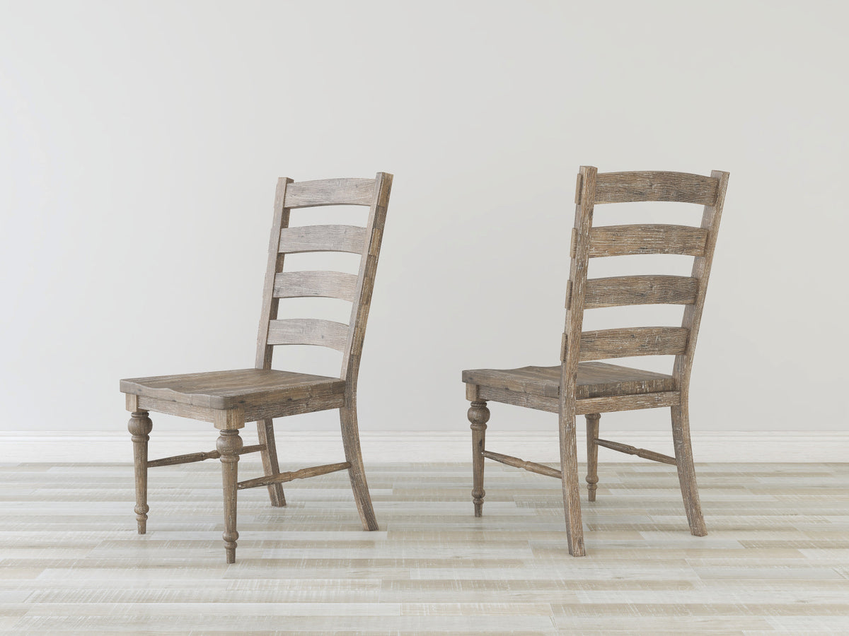 Set of 2 Taupe Solid Wood Ladderback Dining Chairs