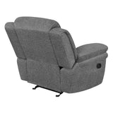 Charcoal Upholstered Glider Recliner With Cushioned Arms - Omega Lifestyles