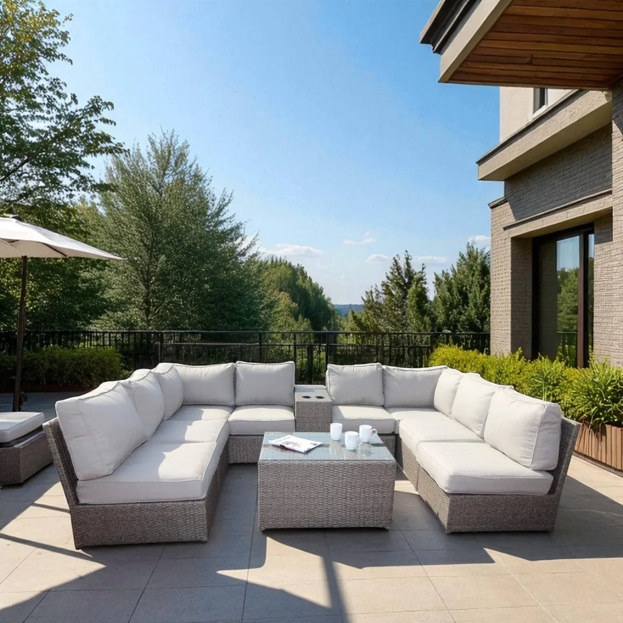 Outdoor 10-Piece Weather-Resistant Patio Wicker Sectional Set - Omega Lifestyles
