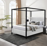 Modern Light Gray Upholstered King Canopy Bed Frame