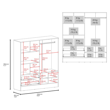 White Engineered Wood 4-Door Wardrobe Armoire - Omega Lifestyles