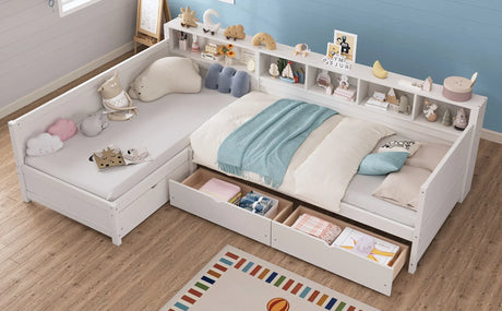 Twin Wood L-Shape Daybed With Storage Drawers - Omega Lifestyles