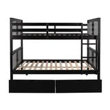 Full Over Full Solid Wood Espresso Bunk Bed With Drawers - Omega Lifestyles
