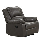Transitional Gray Leather Pillow Top Arms Glider Recliner - Omega Lifestyles