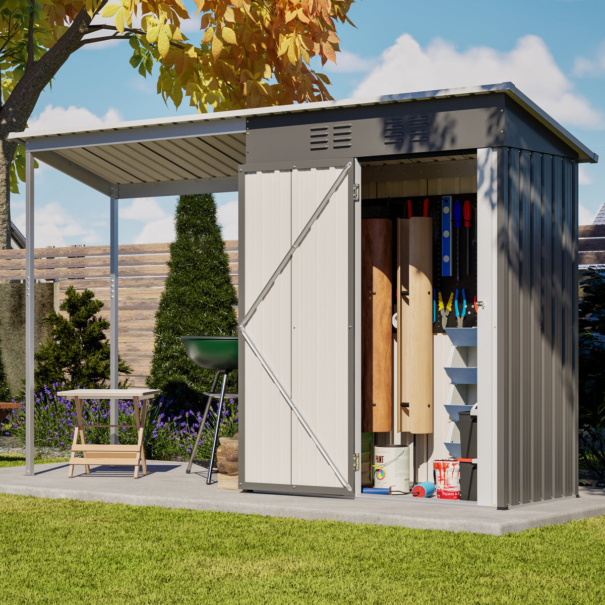 Galvanized Steel 5x3ft Shed And Pergola Combo