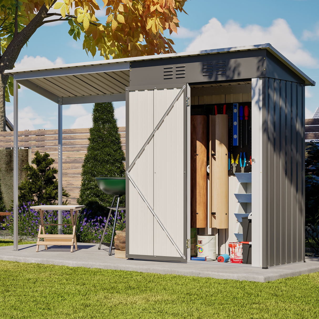 Galvanized Steel 5x3ft Shed And Pergola Combo