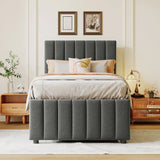 Twin Upholstered Linen Platform Bed With Trundle And Drawers - Omega Lifestyles