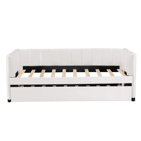 Twin Velvet Upholstered Daybed With Ergonomic Backrest And Trundle - Omega Lifestyles