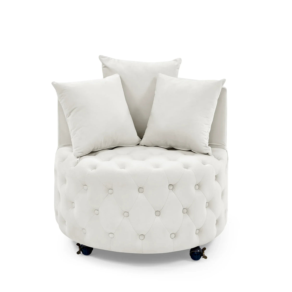 Velvet Upholstered Plush Swivel Chair With Pillows - Omega Lifestyles