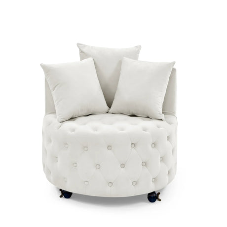 Velvet Upholstered Plush Swivel Chair With Pillows - Omega Lifestyles