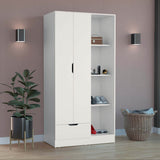 White Engineered Wood Pine Armoire With Drawer And Shelves