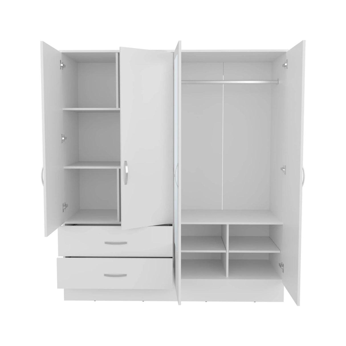 White Engineered Wood 4-Door Wardrobe Armoire - Omega Lifestyles