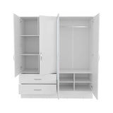 White Engineered Wood 4-Door Wardrobe Armoire - Omega Lifestyles