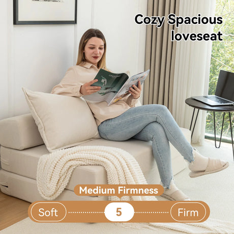 Foldable Corduroy Convertible Sofa Bed With Lumbar Pillow - Omega Lifestyles