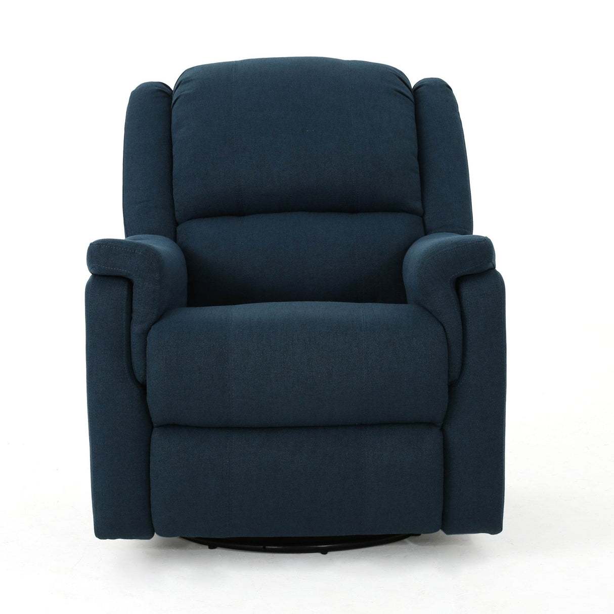 Contemporary Navy Blue Plush Fabric Swivel Glider Recliner