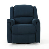 Contemporary Navy Blue Plush Fabric Swivel Glider Recliner
