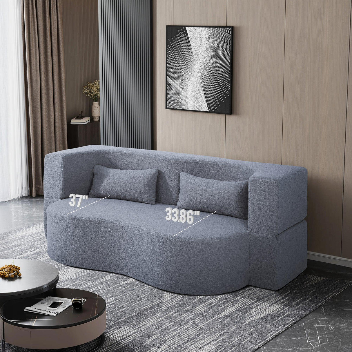 Full Size Convertible Teddy Fabric Sofa Bed With Pillows - Omega Lifestyles